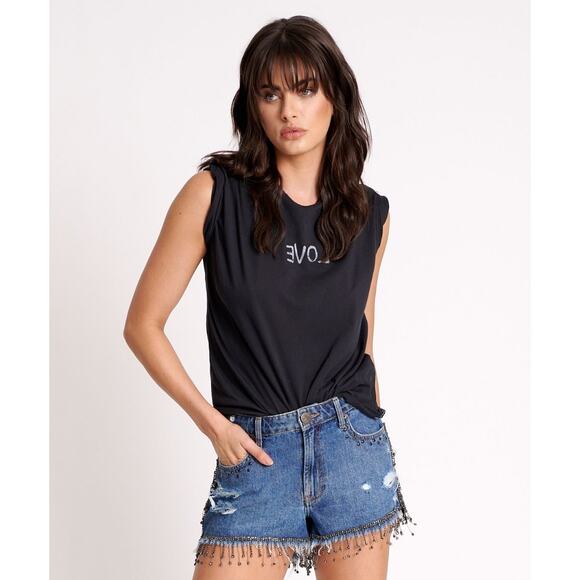 ONE TEASPOON Black Stone Organic Love Crewneck Short Sleeve T-Shirt NWT Size S - Picture 1 of 10